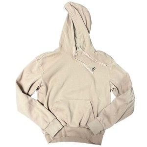 H&M Womens Hoodie Sweatshirt Size XS Embroidered Heart Pink Tan
